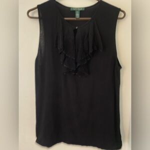 Lauren Ralph Lauren Black Ruffle Sleeveless 100% cotton Sweater